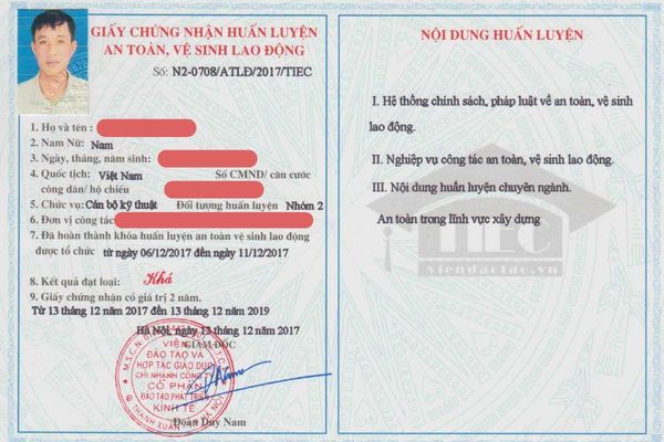 chứng chỉ an toàn vệ sinh lao động