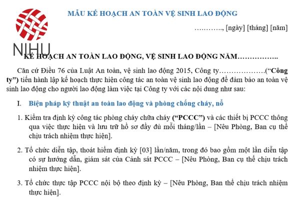 kế hoạch an toàn vệ sinh lao động